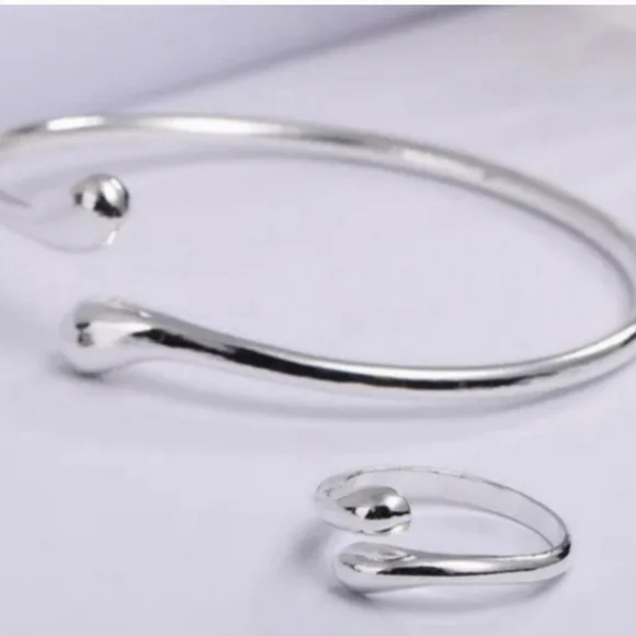 925 Sterling Silver Waterdrop Jewelry Set Bracelet Necklace Earrings and Ring - Picture 16 of 16